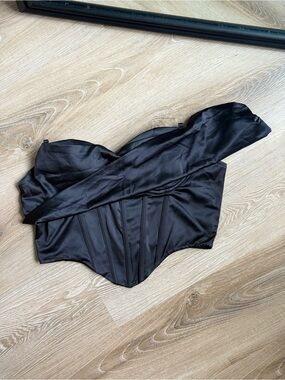 Fashion Nova Black Satin Strapless Bustier Corset